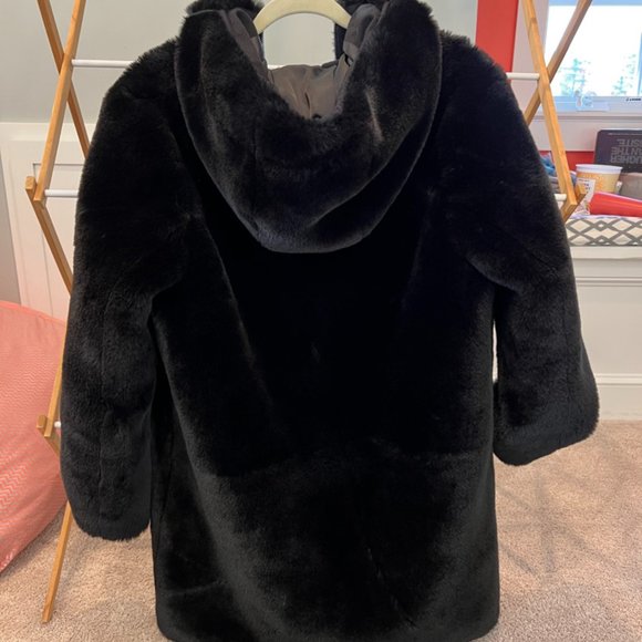 Maje- Black Faux fur hooded Bomber jacket - coat - Picture 7 of 7